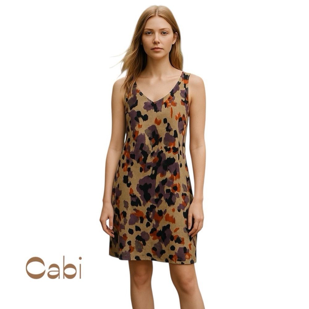 Cabi Sheer Tan Purple Orange Raised Velvet Boho Chic Dress NWOT Size S
